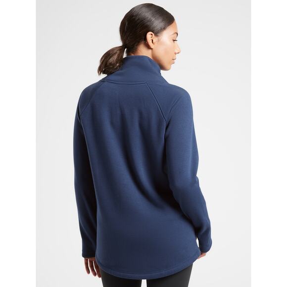 ATHLETA Cozy Karma Asym Pullover Blue Sz Small Long Sleeve Mock Neck Sweatshirt - Picture 2 of 14